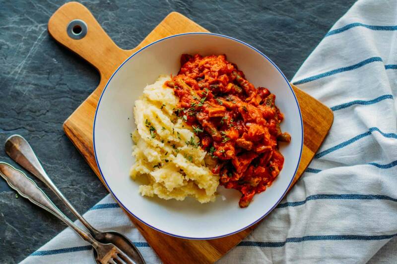 Frijoles con tofu ahumado