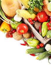 Diferentes tipos de frutas, verduras y tubérculos.