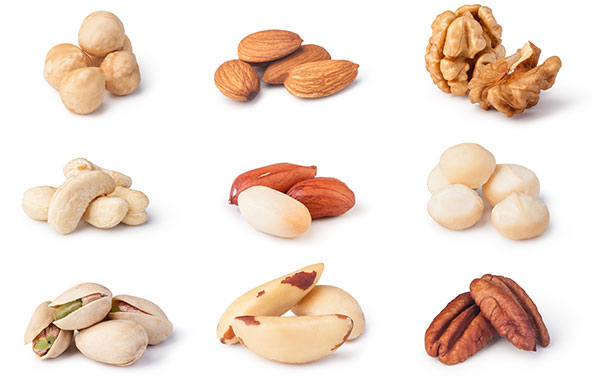 Nueces misceláneas: macadamia, almendras, nueces de Brasil, nueces, avellanas y más.
