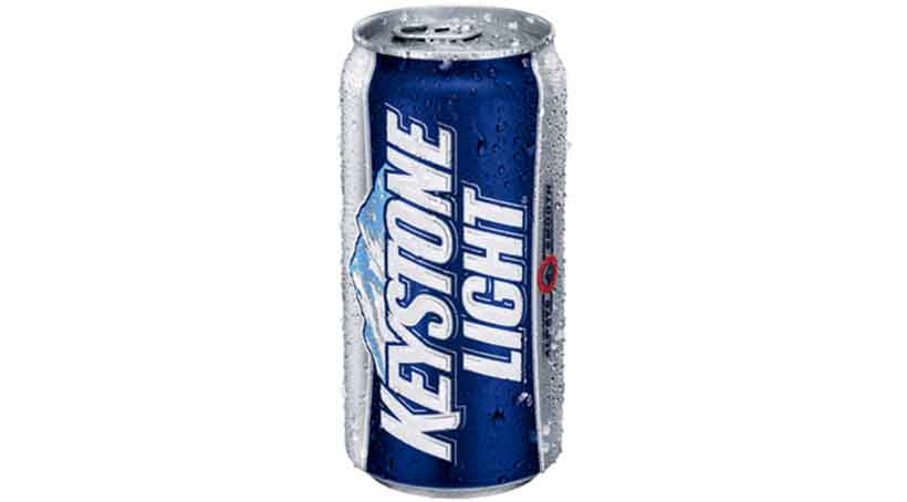 Luz clave: Popular Choice Low Carb Beer. Canna Azul y Plata de Keystone Light Beer.