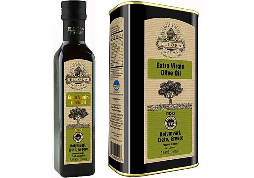 Botella de Lata y Cristal de Aceite de Oliva Virgen Extra Finca Ellora.