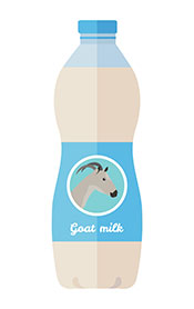 Botella de leche de cabra con imagen de cabra en el embalaje.