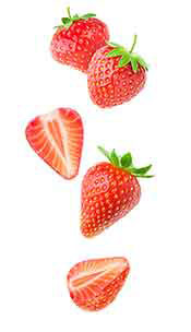 Fresas enteras y medias en línea.