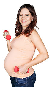 Imagen de Lady Pregnancy Holding Dumbbells.